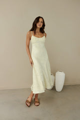 Kaiya Jacquard Satin Midi Dress Yellow