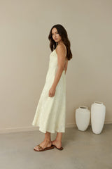 Kaiya Jacquard Satin Midi Dress Yellow