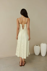 Kaiya Jacquard Satin Midi Dress Yellow