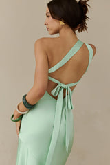 Champagne Chat One Shoulder Maxi Dress Green