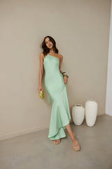 Champagne Chat One Shoulder Maxi Dress Green