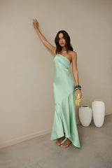 Champagne Chat One Shoulder Maxi Dress Green