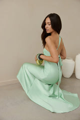 Champagne Chat One Shoulder Maxi Dress Green