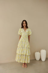 Corinna Tiered Maxi Dress Lemon