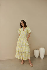 Corinna Tiered Maxi Dress Lemon