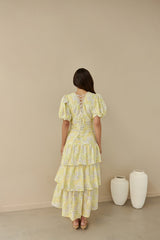 Corinna Tiered Maxi Dress Lemon
