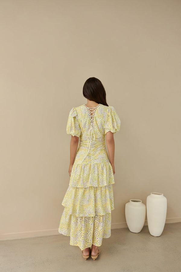 Corinna Tiered Maxi Dress Lemon