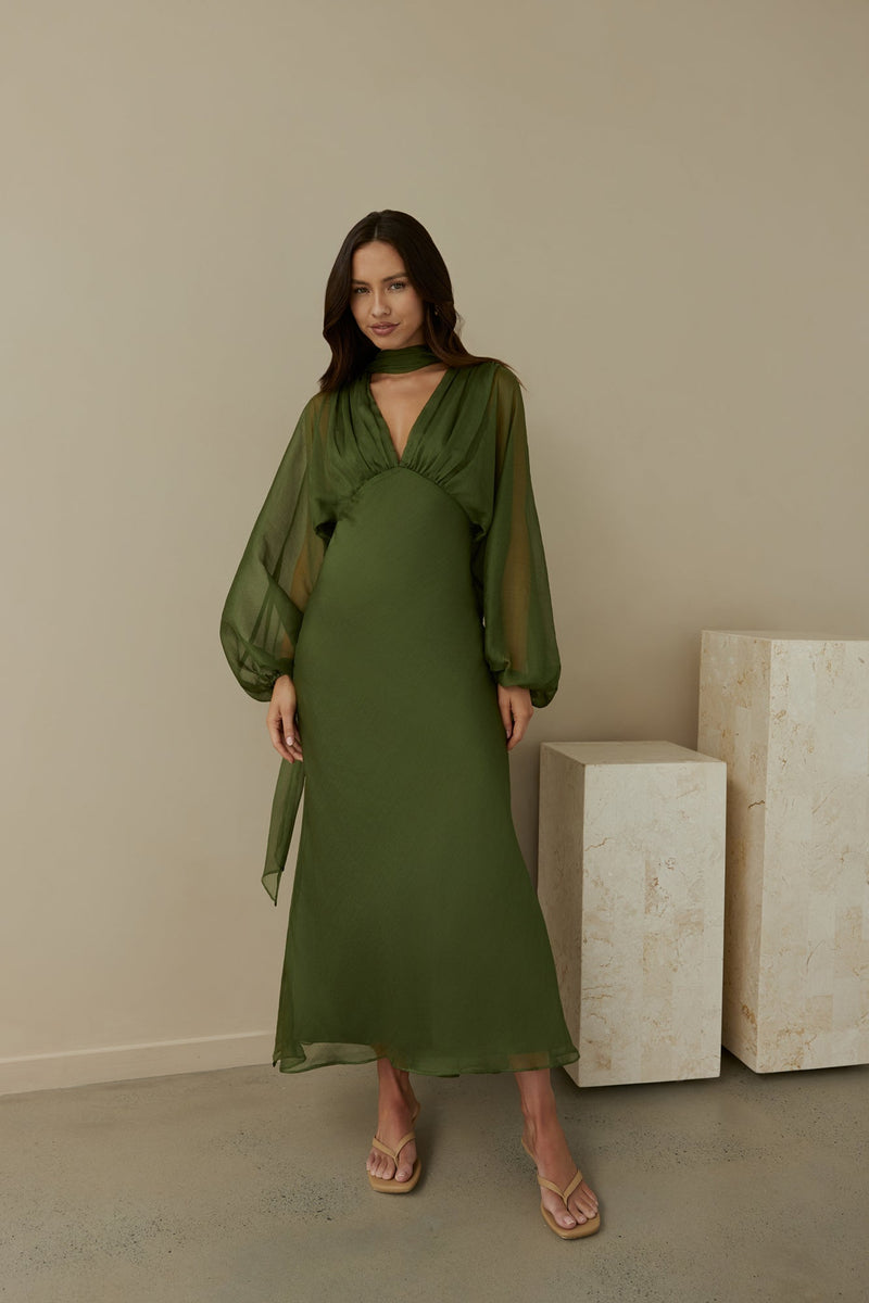 Our Nostalgia Long Sleeve Maxi Dress Green