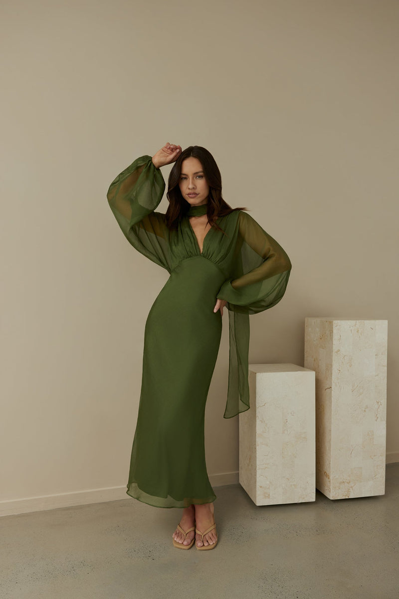 Our Nostalgia Long Sleeve Maxi Dress Green