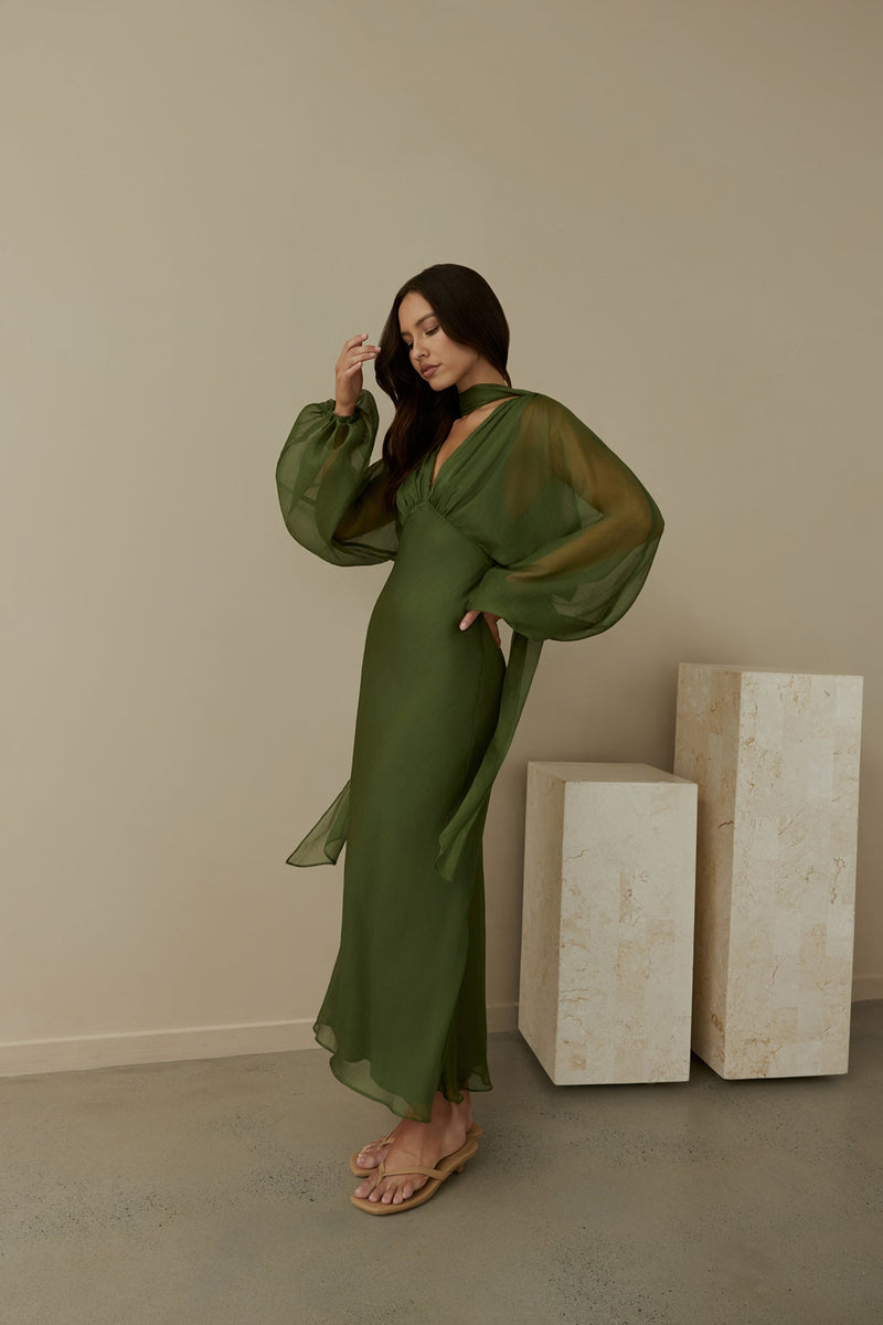 Our Nostalgia Long Sleeve Maxi Dress Green