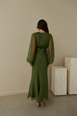 Our Nostalgia Long Sleeve Maxi Dress Green