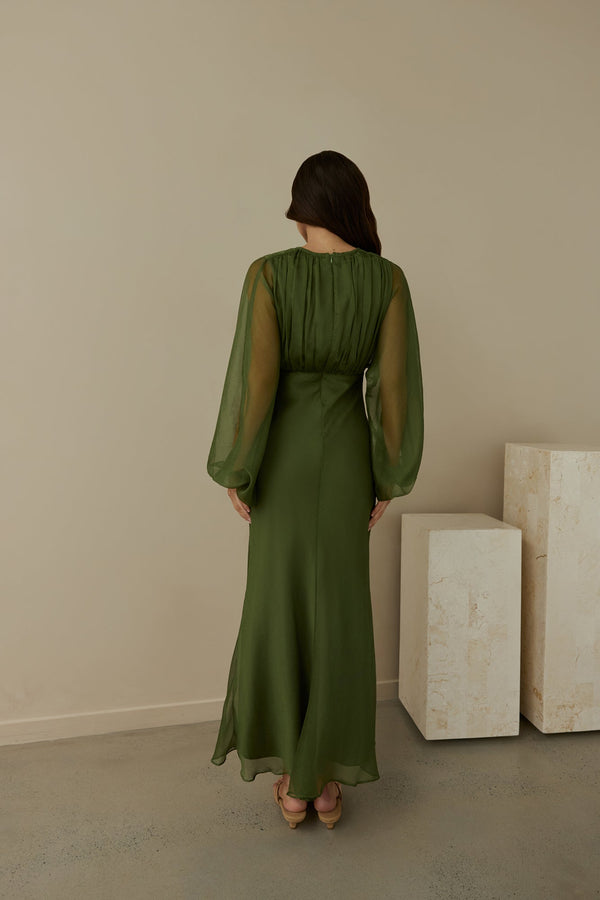 Our Nostalgia Long Sleeve Maxi Dress Green
