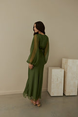 Our Nostalgia Long Sleeve Maxi Dress Green
