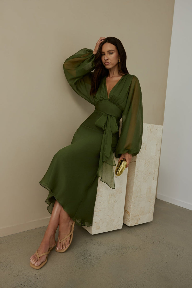 Our Nostalgia Long Sleeve Maxi Dress Green