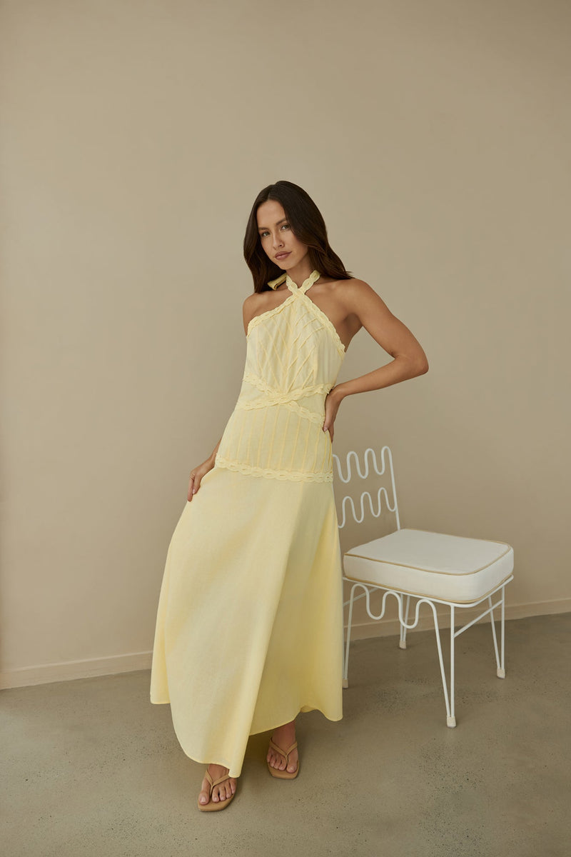 Tropical Dreamer Halter Maxi Dress Yellow
