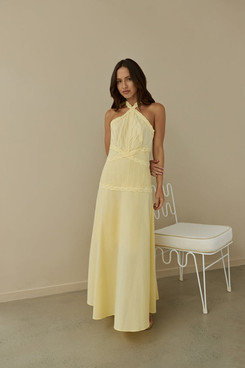 Tropical Dreamer Halter Maxi Dress Yellow