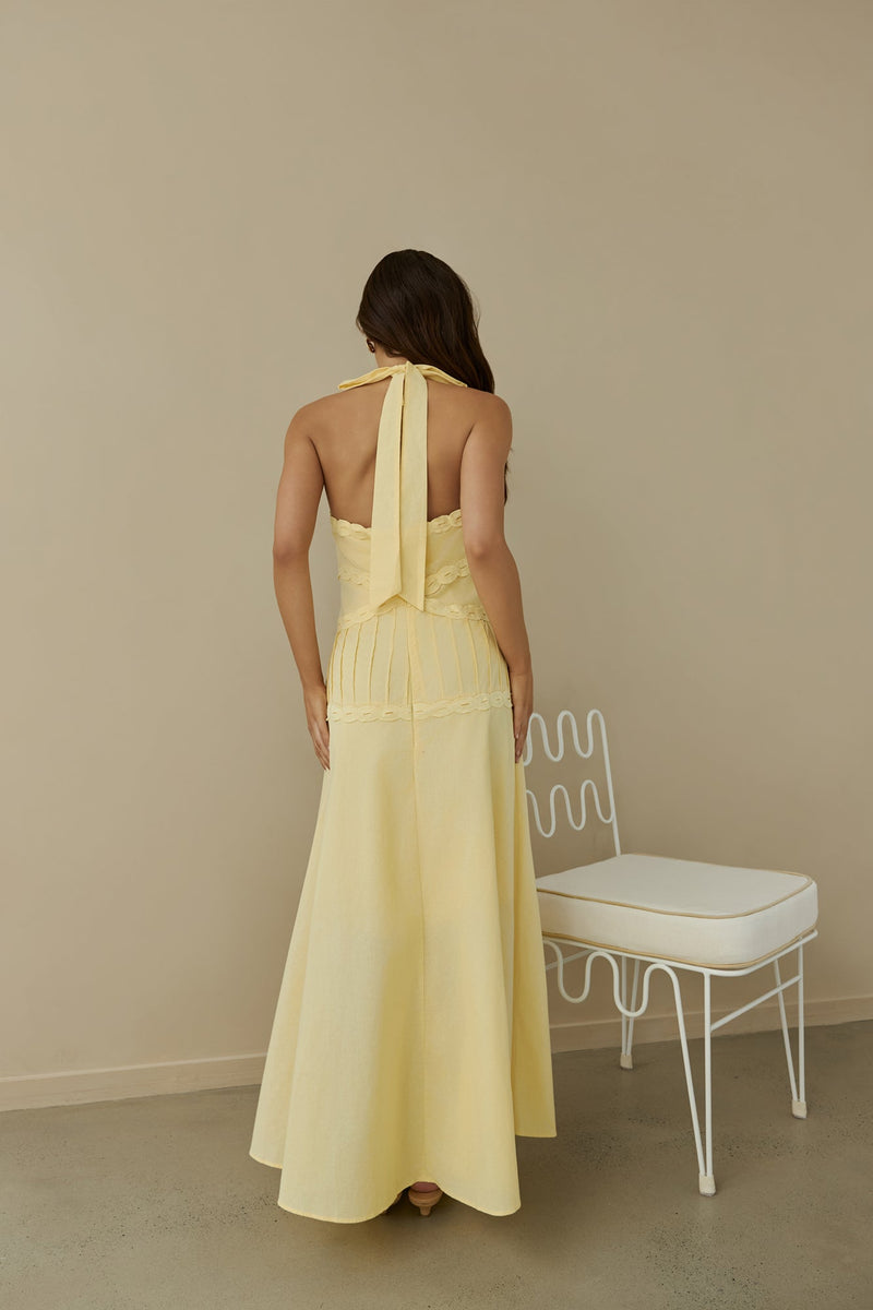 Tropical Dreamer Halter Maxi Dress Yellow