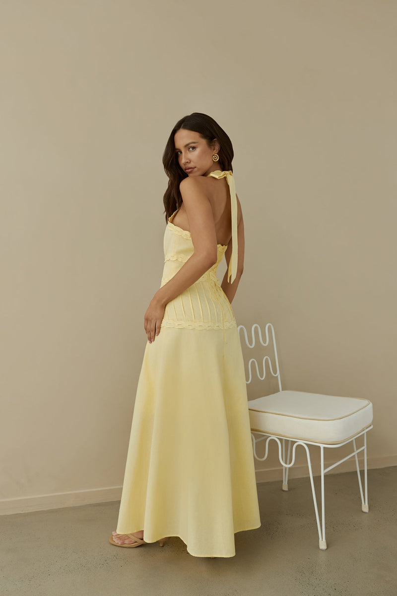 Tropical Dreamer Halter Maxi Dress Yellow
