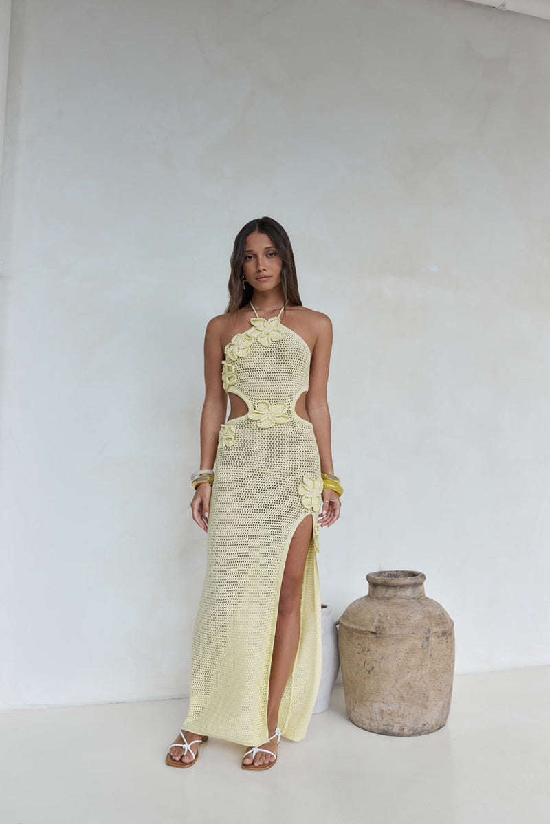 Monaco Sun Knit Halter Maxi Dress Yellow
