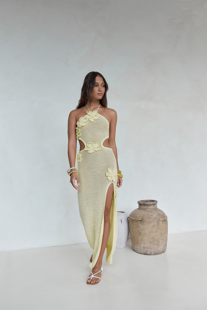Monaco Sun Knit Halter Maxi Dress Yellow