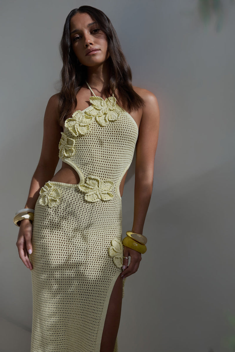Monaco Sun Knit Halter Maxi Dress Yellow