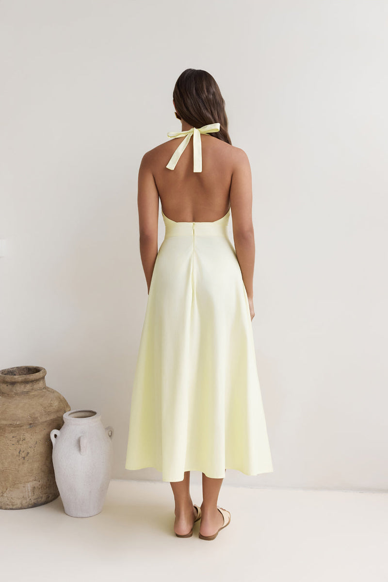 Sands Of Splendor Halter Maxi Dress Lemon