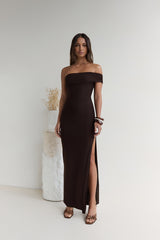 Siren Song One Shoulder Mesh Maxi Dress Espresso