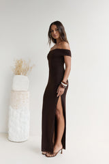 Siren Song One Shoulder Mesh Maxi Dress Espresso