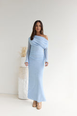 Cool Daze Long Sleeve Knit Maxi Dress Blue