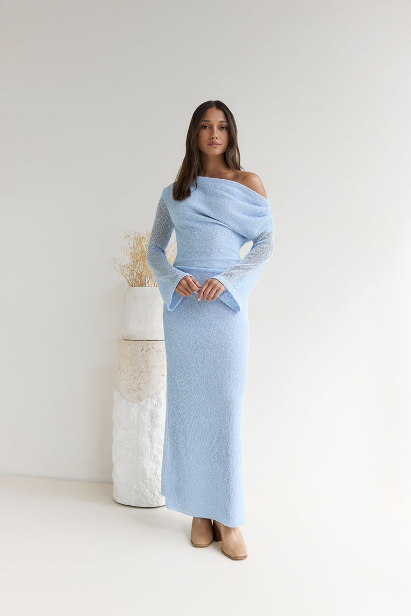 Cool Daze Long Sleeve Knit Maxi Dress Blue