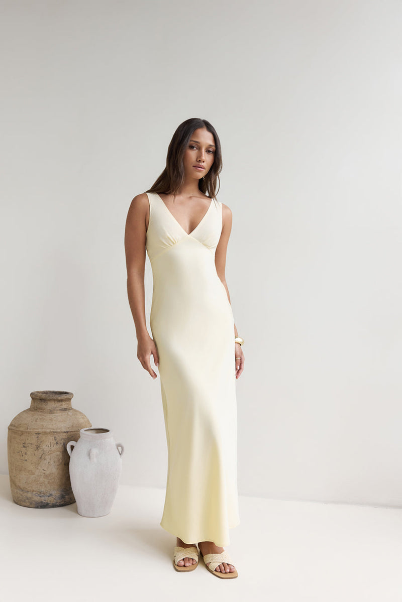 Lost In Daydreams Satin Maxi Dress Yellow