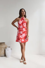 Havana Days Satin Halter Mini Dress Red