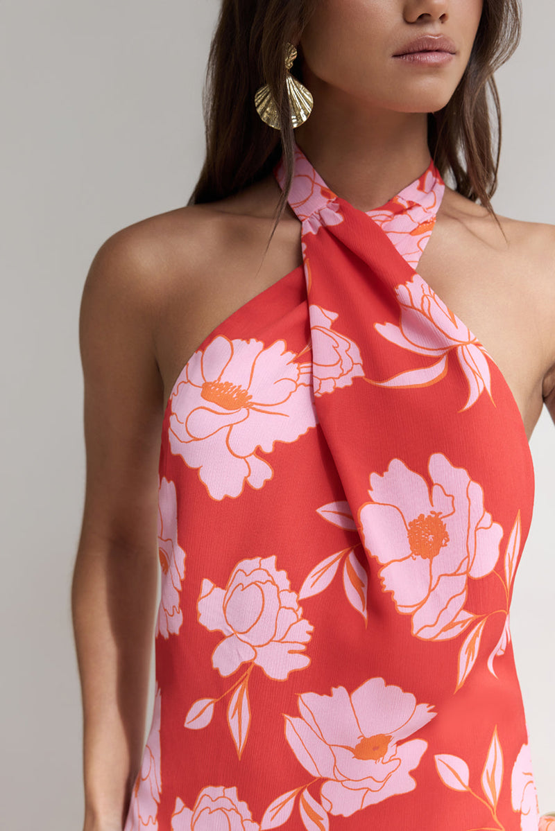 Havana Days Satin Halter Mini Dress Red