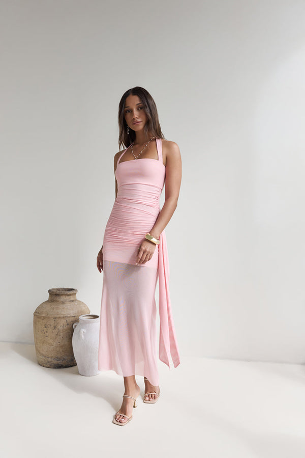 Sailing Days Mesh Maxi Dress Pink