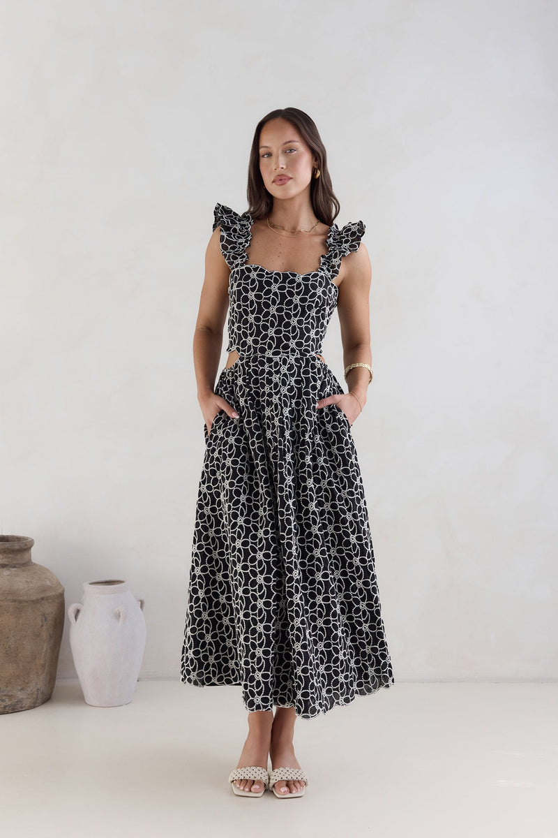 Uncharted Bliss Midi Dress Black