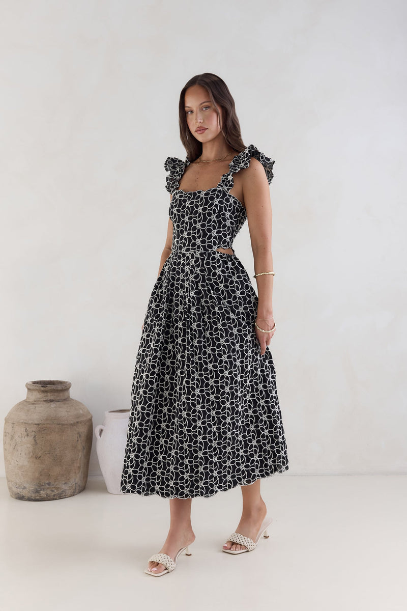 Uncharted Bliss Midi Dress Black
