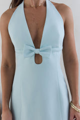 Runway Queen Halter Mini Dress Aqua