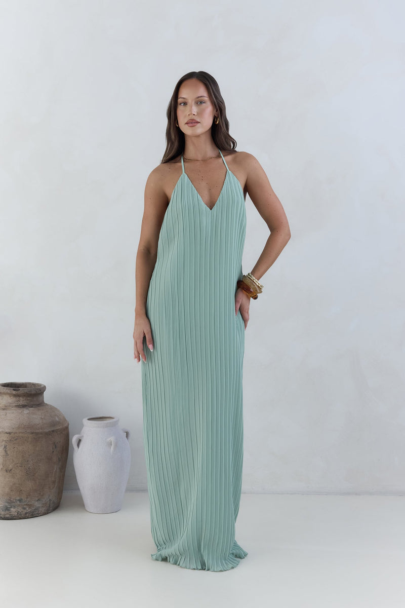 Coastal Euphoria Halter Maxi Dress Green