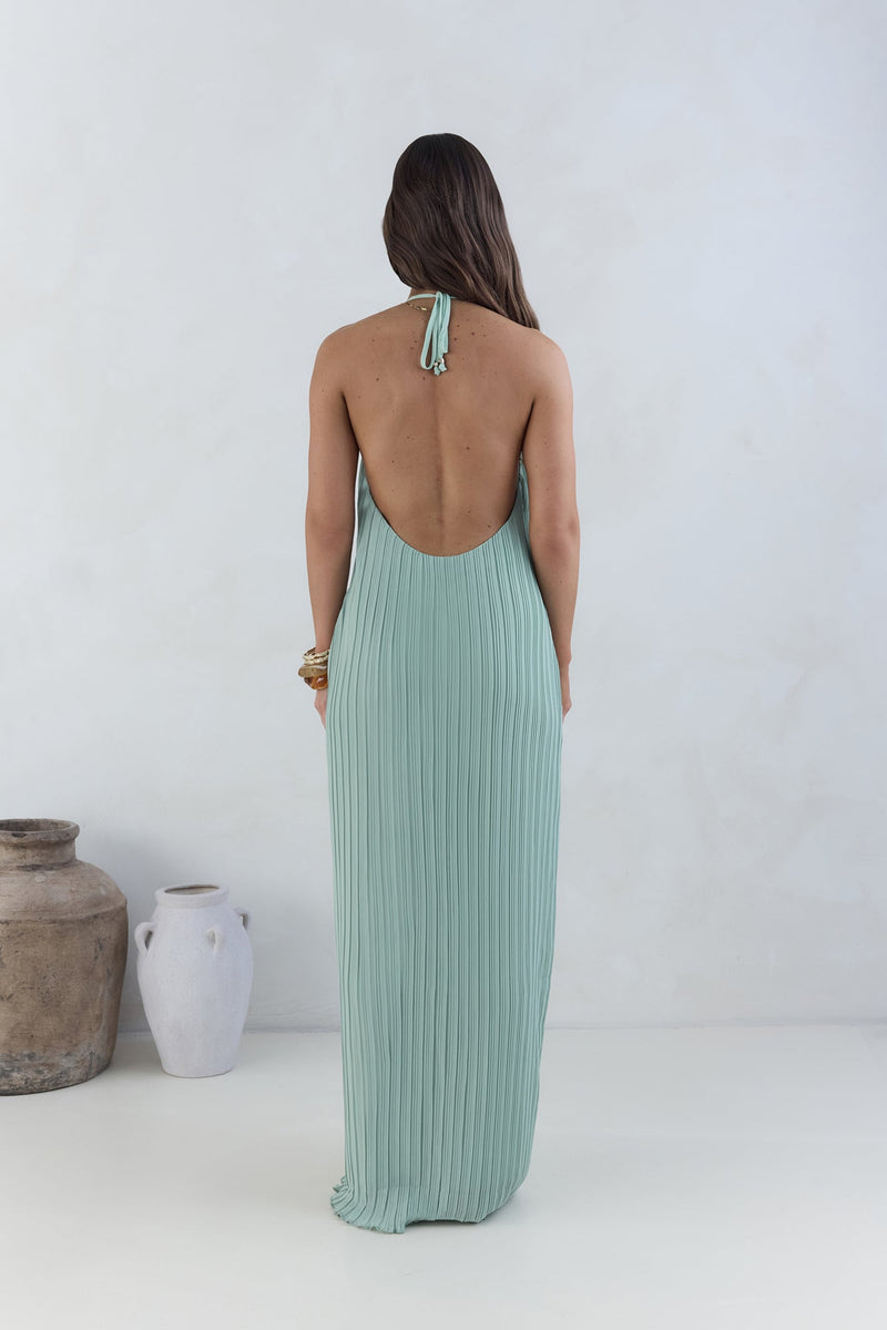 Coastal Euphoria Halter Maxi Dress Green