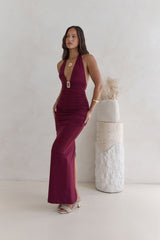 Under The Stars Halter Maxi Dress Burgundy
