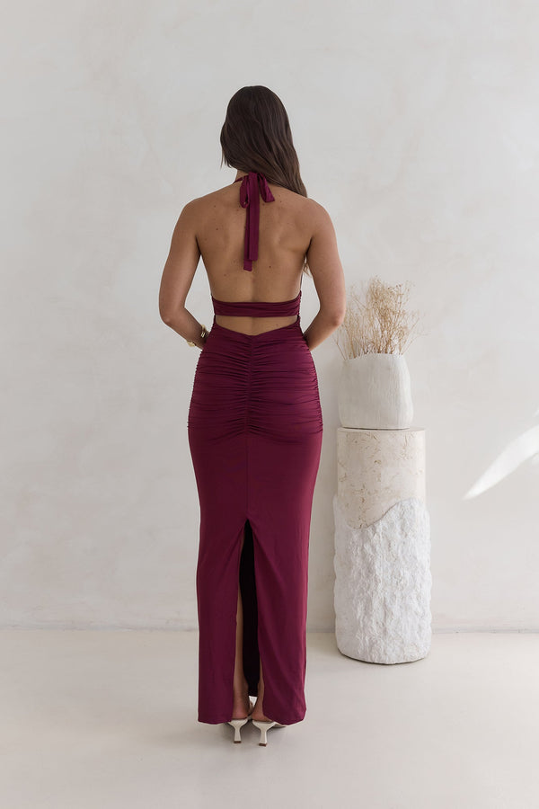 Under The Stars Halter Maxi Dress Burgundy