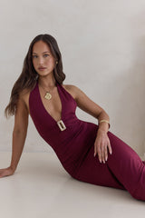 Under The Stars Halter Maxi Dress Burgundy