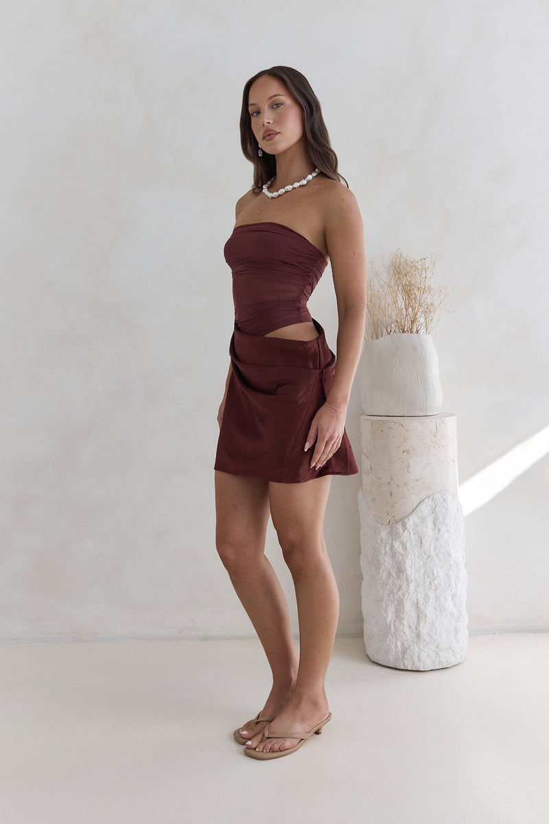 Call Me Darling Strapless Mesh Mini Dress Brown