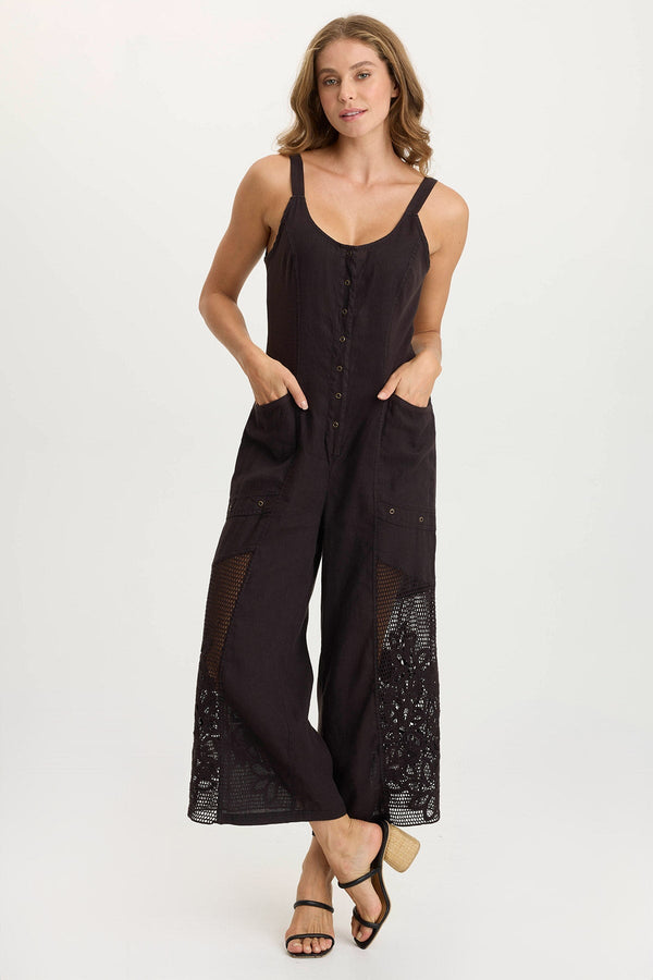 Nairi Linen/Crochet Mesh Contrast Jumpsuit