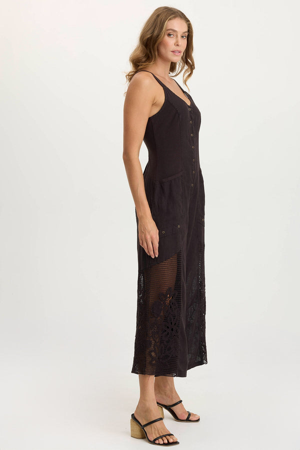 Nairi Linen/Crochet Mesh Contrast Jumpsuit