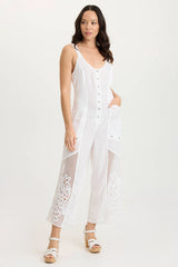 Nairi Linen/Crochet Mesh Contrast Jumpsuit