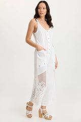 Nairi Linen/Crochet Mesh Contrast Jumpsuit