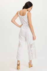 Nairi Linen/Crochet Mesh Contrast Jumpsuit