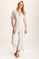 Naveen Short Sleeve Twill Banded Jumpsuit