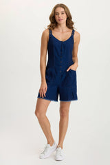Sauni Indigo Twill/Jersey Adjustable Romper